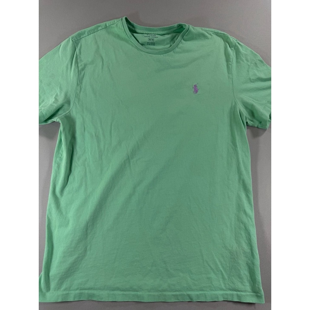 Polo Ralph Lauren Men's Green Purple Pony Logo Crew Short Sleeve T-Shirt Medium